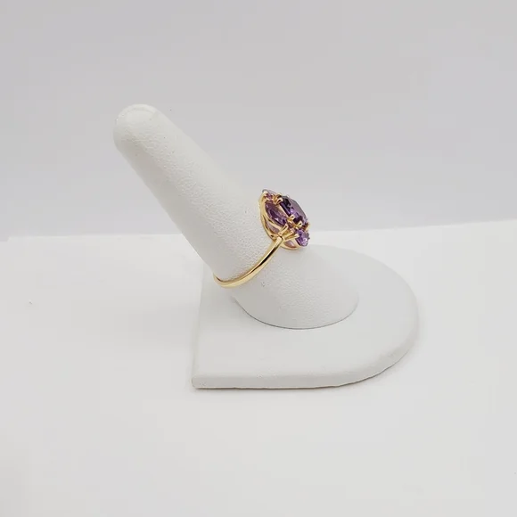Genuine Amethyst Cluster RingYellow Gold Plated 925 Sterling Silver